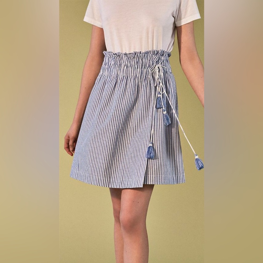 Club Monaco Striped Blue & White Faux Wrap Cotton Skirt - Picture 3 of 13